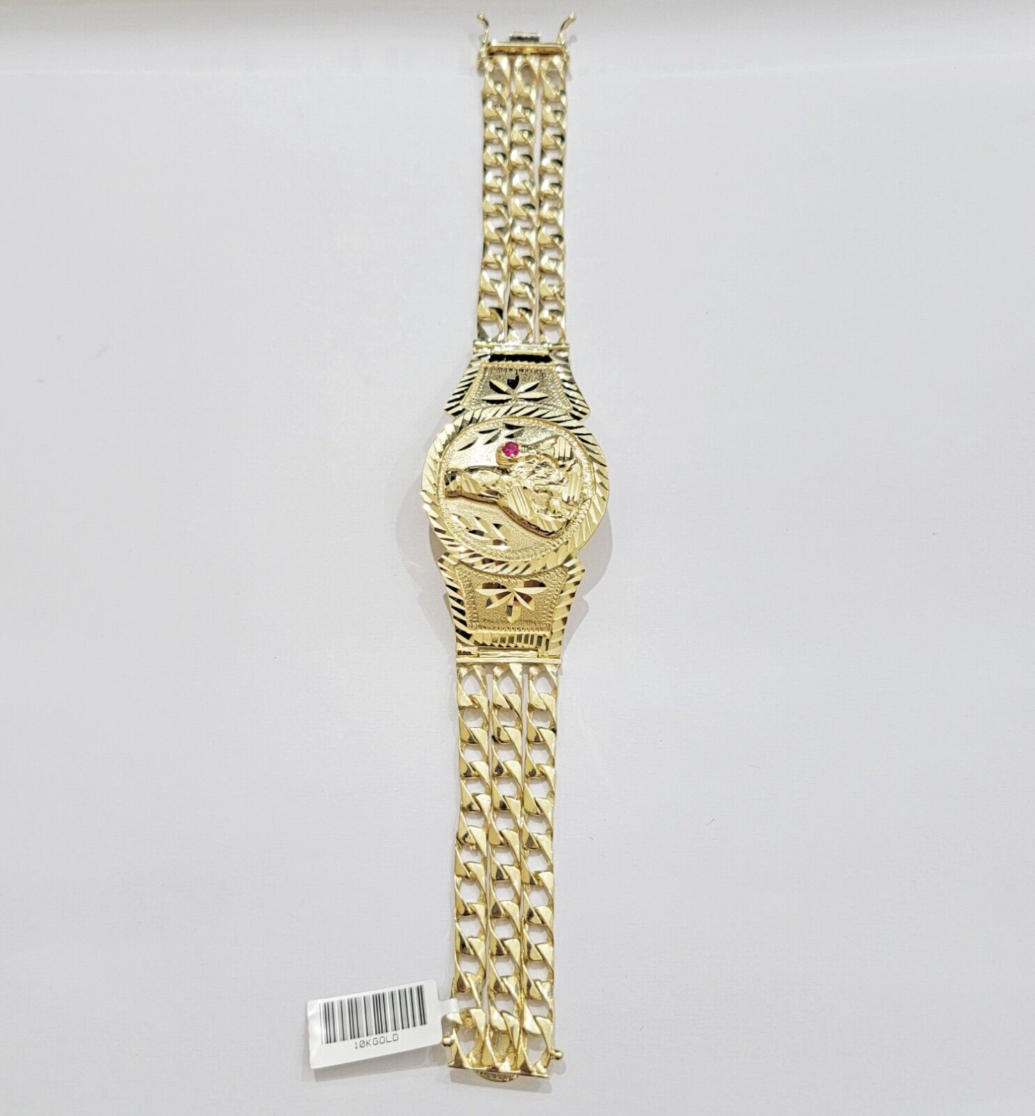 Real 10k Gold Bracelet Solid San barbara 8 Inches Cuban Link Box Lock, Pura oro - Reva Jeweler