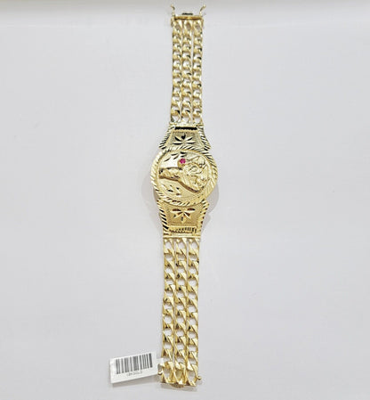 Real 10k Gold Bracelet Solid San barbara 8 Inches Cuban Link Box Lock, Pura oro - Reva Jeweler