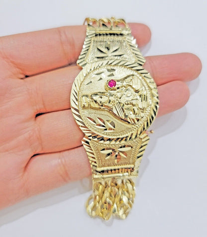 Real 10k Gold Bracelet Solid San barbara 8 Inches Cuban Link Box Lock, Pura oro - Reva Jeweler