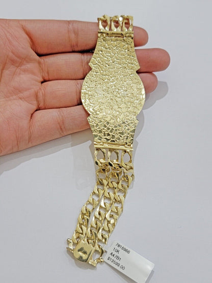 Real 10k Gold Bracelet Solid San barbara 8 Inches Cuban Link Box Lock, Pura oro - Reva Jeweler
