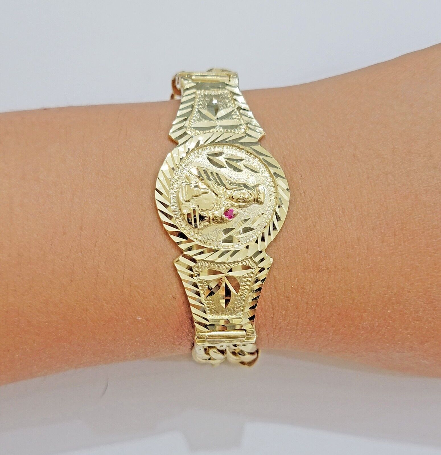 Real 10k Gold Bracelet Solid San barbara 8.25 Inch Cuban Link Box Lock, Pura oro - Reva Jeweler