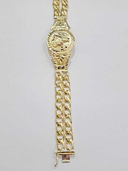 Real 10k Gold Bracelet Solid San barbara 8.25 Inch Cuban Link Box Lock, Pura oro - Reva Jeweler