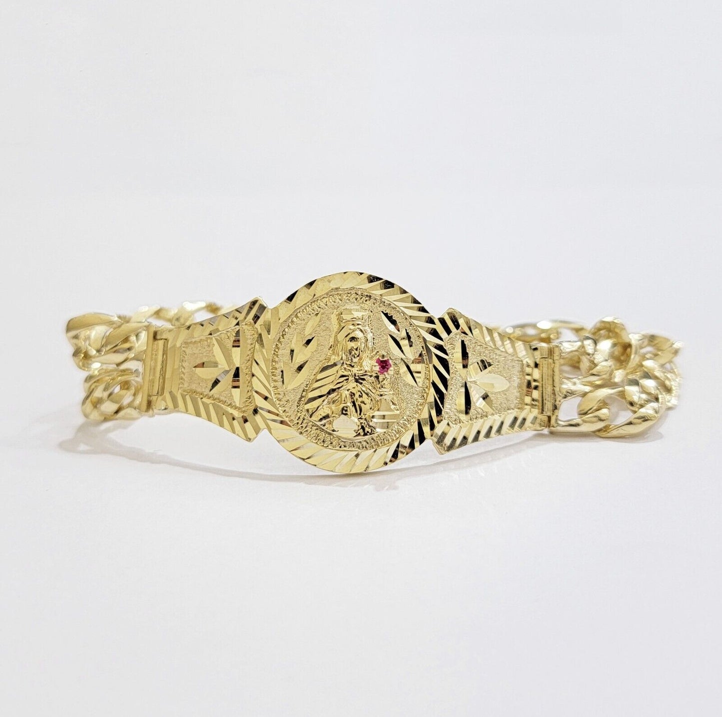 Real 10k Gold Bracelet Solid San barbara 8.25 Inch Cuban Link Box Lock, Pura oro - Reva Jeweler