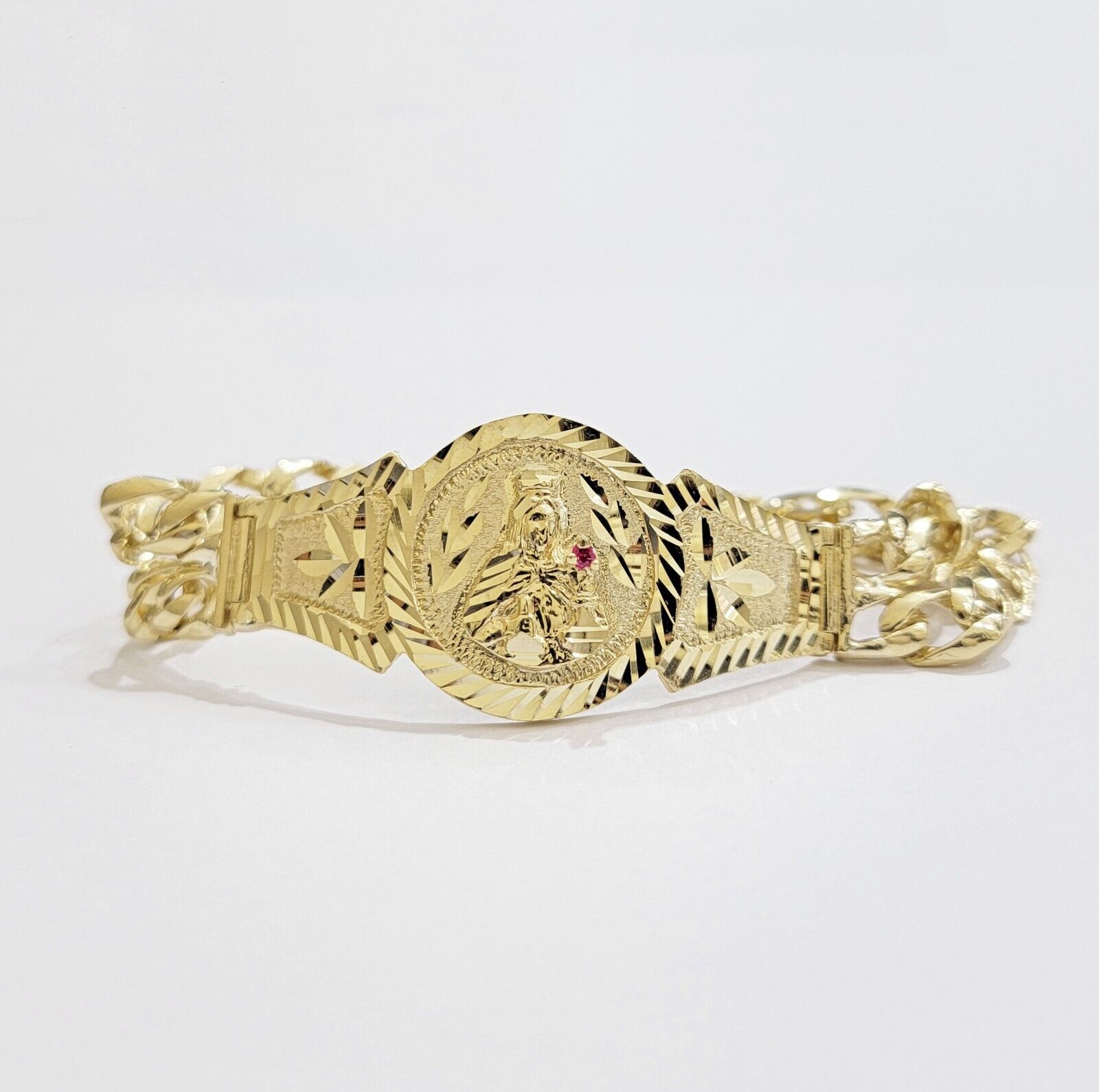 Real 10k Gold Bracelet Solid San barbara 8.25 Inch Cuban Link Box Lock, Pura oro - Reva Jeweler