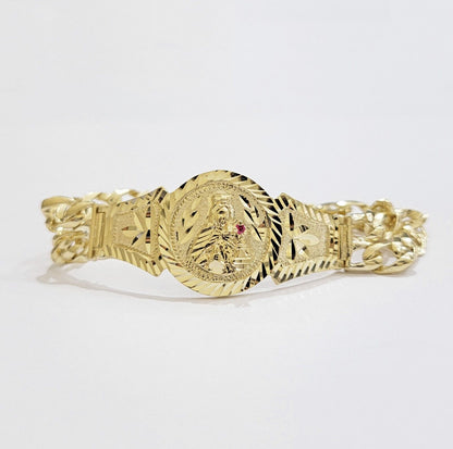 Real 10k Gold Bracelet Solid San barbara 8.25 Inch Cuban Link Box Lock, Pura oro - Reva Jeweler