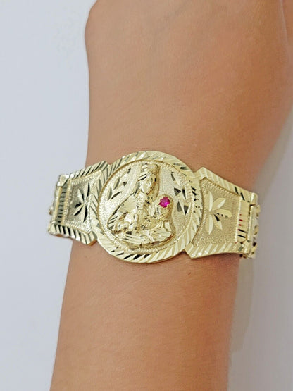 Real 10k Gold Bracelet Solid San barbara 8.25 Inch Cuban Link Box Lock, Pura oro - Reva Jeweler