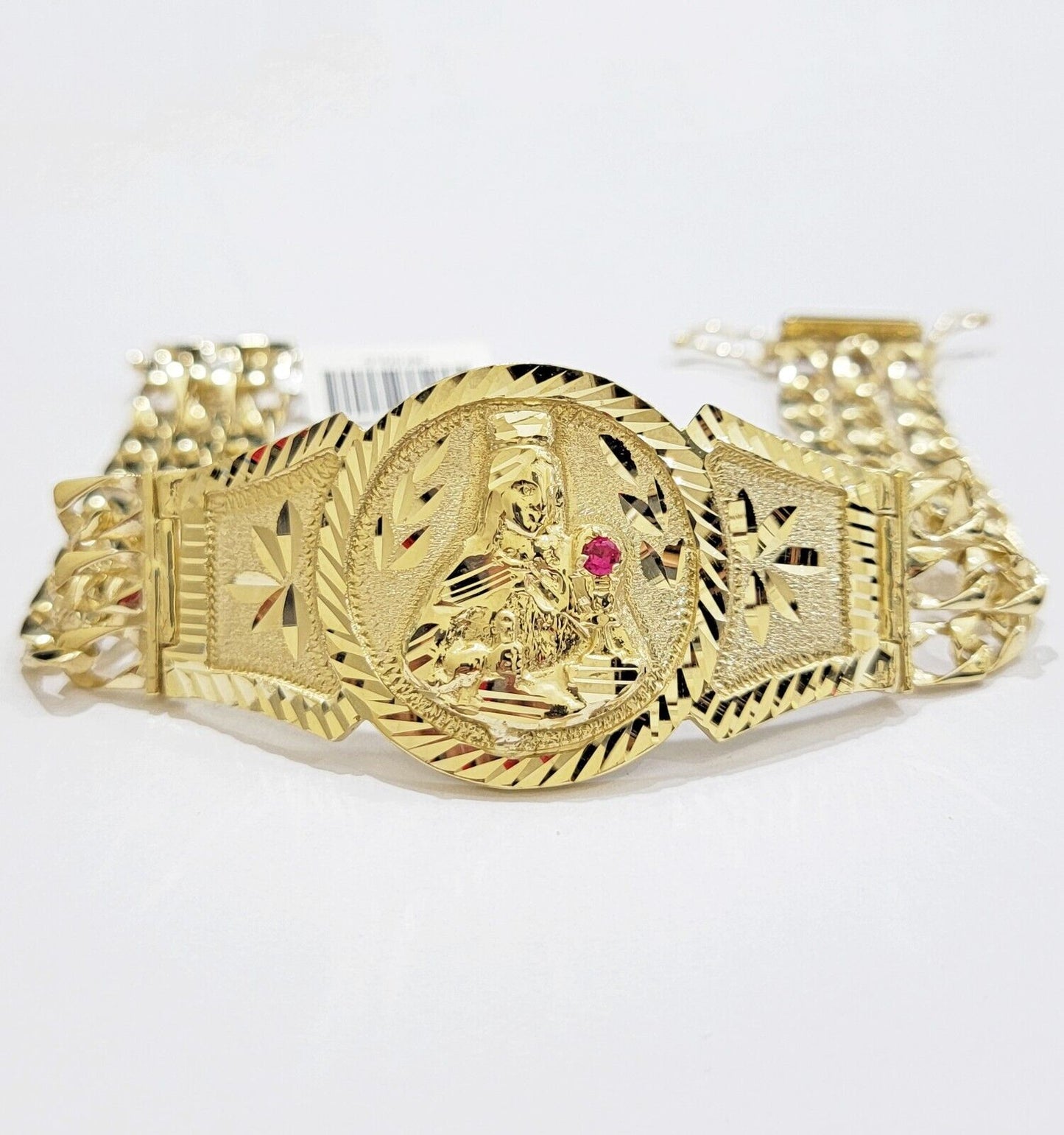 Real 10k Gold Bracelet Solid San barbara 8.25 Inch Cuban Link Box Lock, Pura oro - Reva Jeweler
