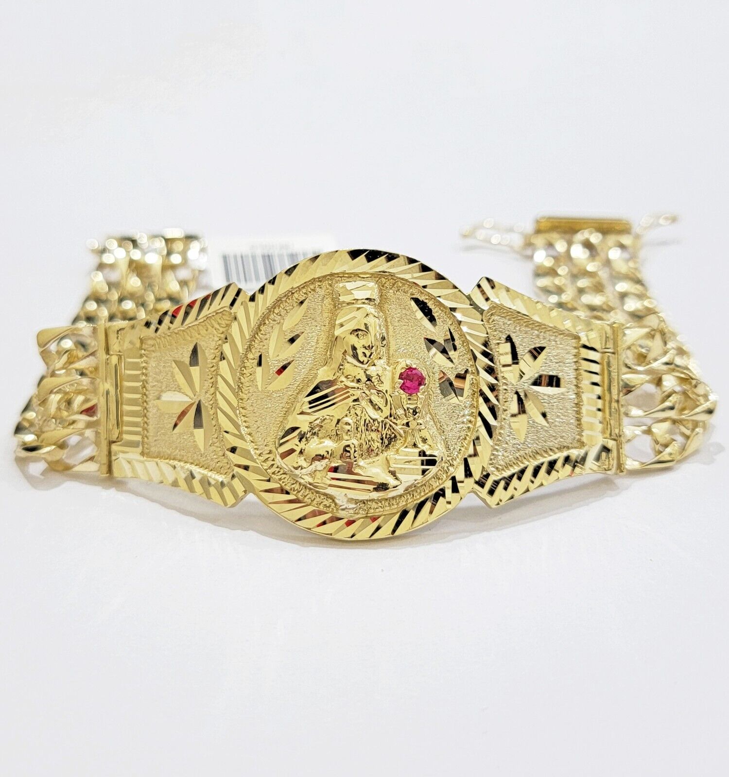 Real 10k Gold Bracelet Solid San barbara 8.25 Inch Cuban Link Box Lock, Pura oro - Reva Jeweler