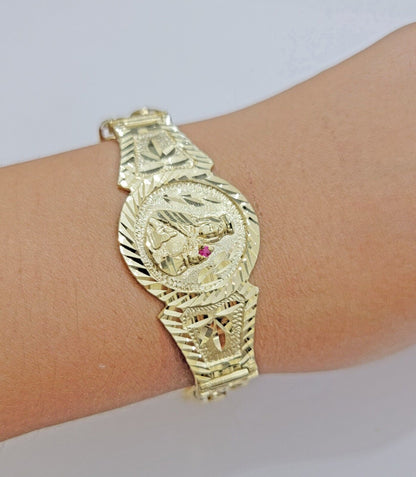 Real 10k Gold Bracelet Solid San barbara 8.25 Inch Cuban Link Box Lock, Pura oro - Reva Jeweler