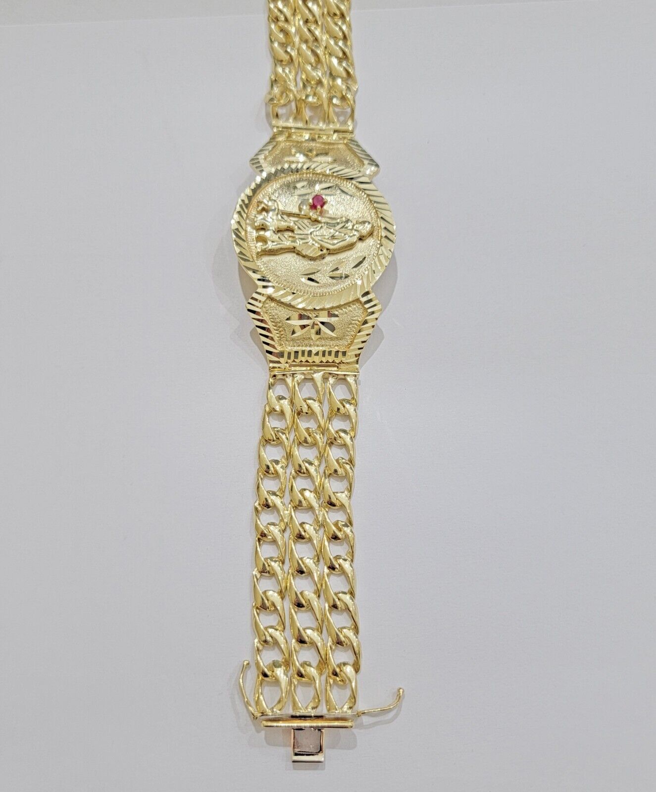 Real 10k Gold Bracelet Solid San Lazarus 9 Inches Cuban Link Pura oro , lázaro - Reva Jeweler