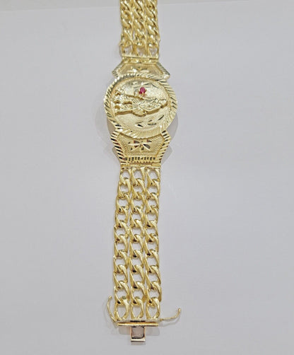 Real 10k Gold Bracelet Solid San Lazarus 9 Inches Cuban Link Pura oro , lázaro - Reva Jeweler