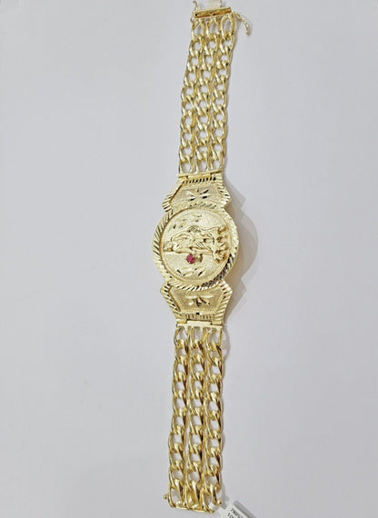 Real 10k Gold Bracelet Solid San Lazarus 9 Inches Cuban Link Pura oro , lázaro - Reva Jeweler