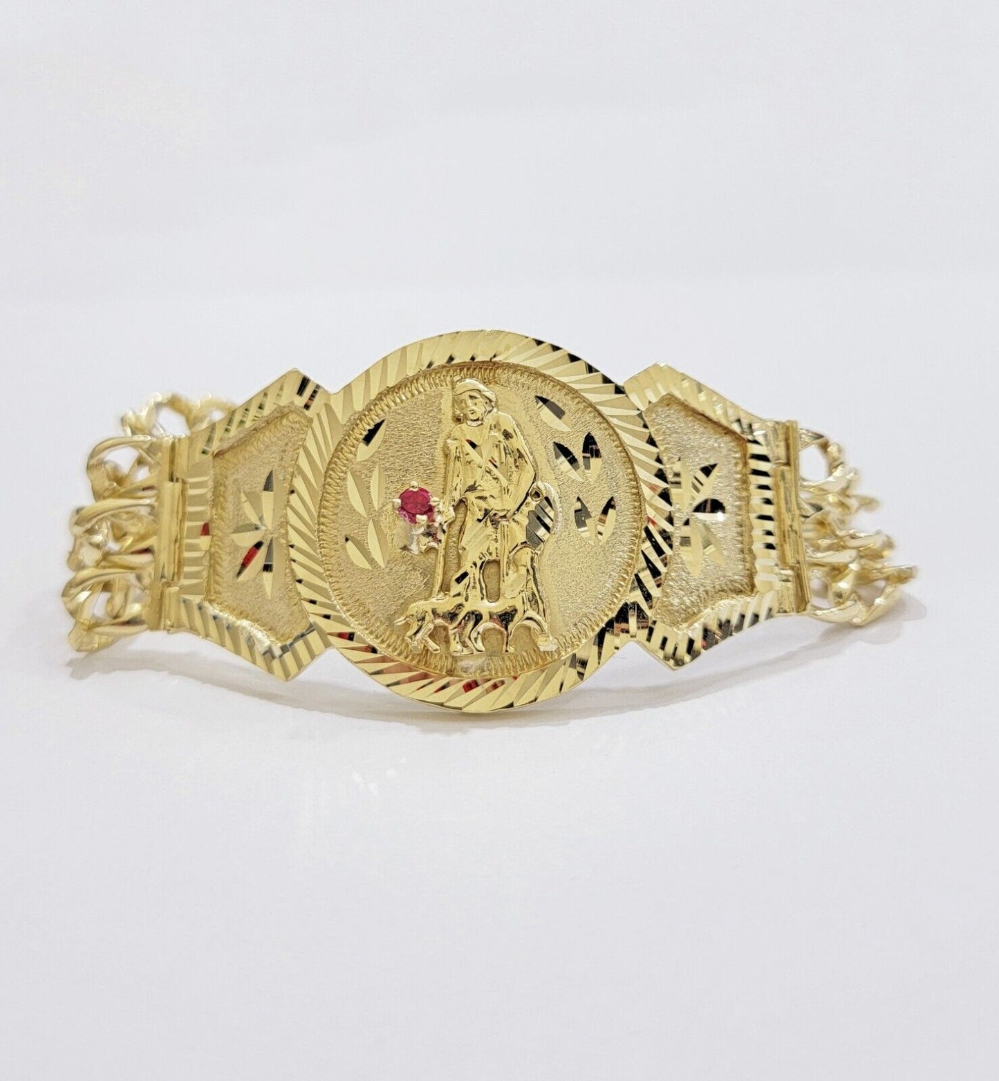 Real 10k Gold Bracelet Solid San Lazarus 9 Inches Cuban Link Pura oro , lázaro - Reva Jeweler