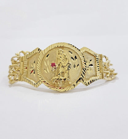 Real 10k Gold Bracelet Solid San Lazarus 9 Inches Cuban Link Pura oro , lázaro - Reva Jeweler