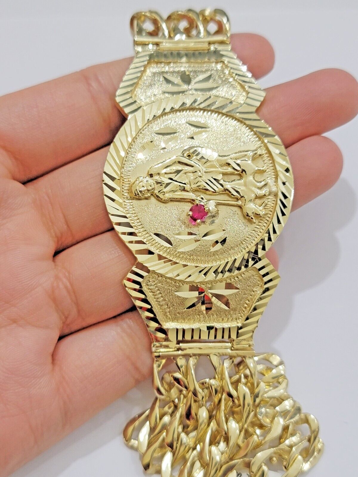 Real 10k Gold Bracelet Solid San Lazarus 9 Inches Cuban Link Pura oro , lázaro - Reva Jeweler