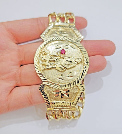 Real 10k Gold Bracelet Solid San Lazarus 9 Inches Cuban Link Pura oro , lázaro - Reva Jeweler
