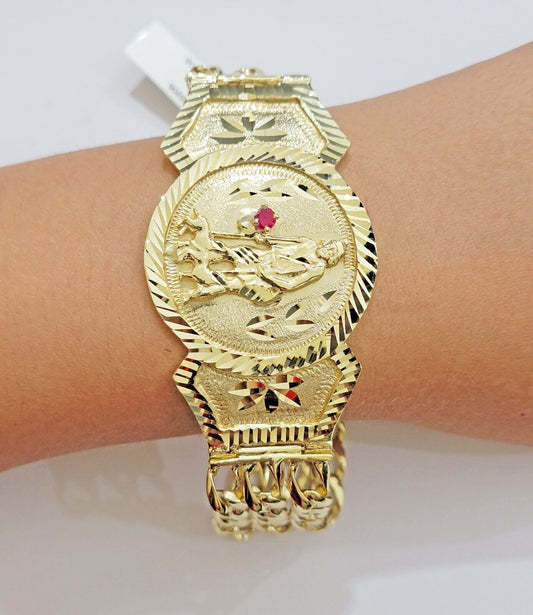 Real 10k Gold Bracelet Solid San Lazarus 9 Inches Cuban Link Pura oro , lázaro - Reva Jeweler