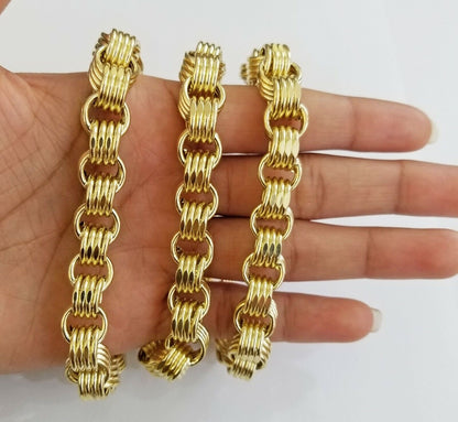 Real 10k Gold Byzantine Chain 11mm 26" Inch Men's yellow gold necklace 10kt - Reva Jeweler