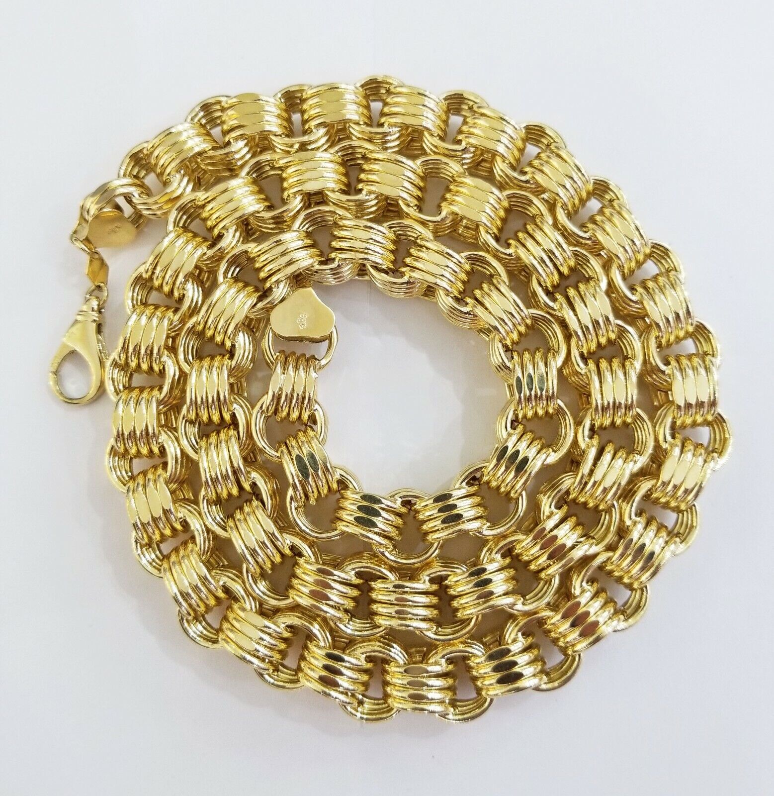 Real 10k Gold Byzantine Chain 11mm 26" Inch Men's yellow gold necklace 10kt - Reva Jeweler