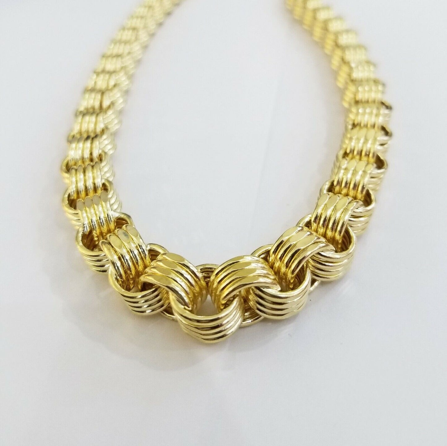 Real 10k Gold Byzantine Chain 11mm 26" Inch Men's yellow gold necklace 10kt - Reva Jeweler