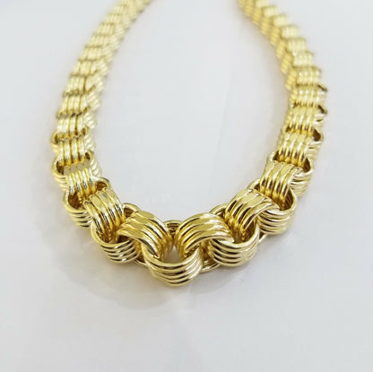 Real 10k Gold Byzantine Chain 11mm 26" Inch Men's yellow gold necklace 10kt - Reva Jeweler