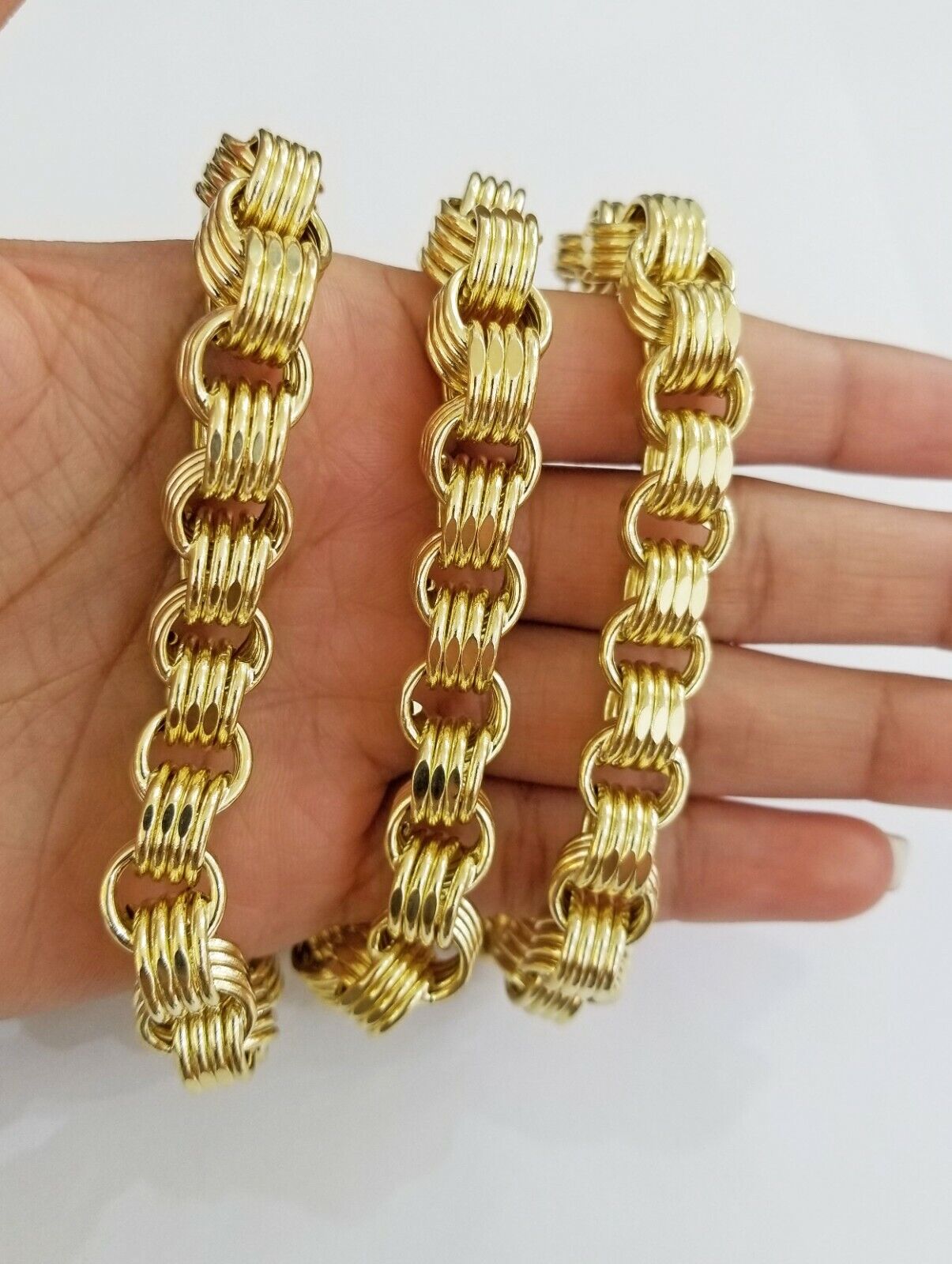 Real 10k Gold Byzantine Chain 11mm 26" Inch Men's yellow gold necklace 10kt - Reva Jeweler