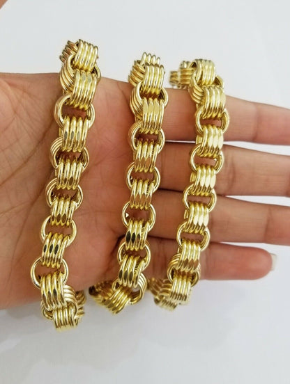 Real 10k Gold Byzantine Chain 11mm 26" Inch Men's yellow gold necklace 10kt - Reva Jeweler