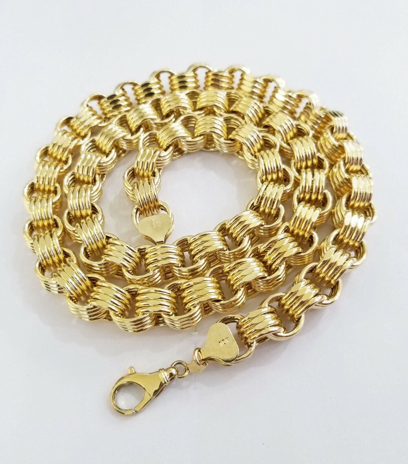 Real 10k Gold Byzantine Chain 11mm 26" Inch Men's yellow gold necklace 10kt - Reva Jeweler