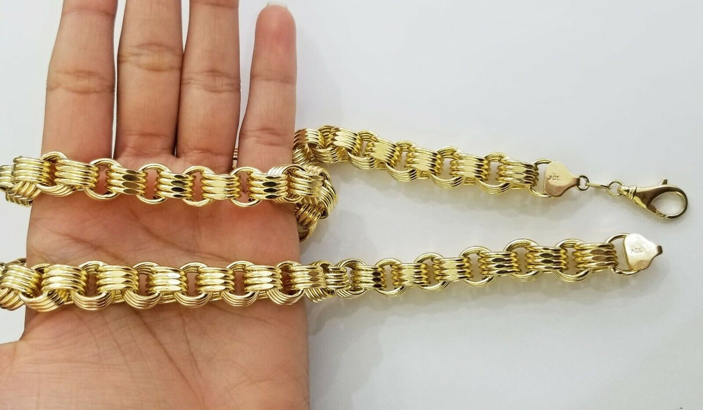 Real 10k Gold Byzantine Chain 11mm 26" Inch Men's yellow gold necklace 10kt - Reva Jeweler
