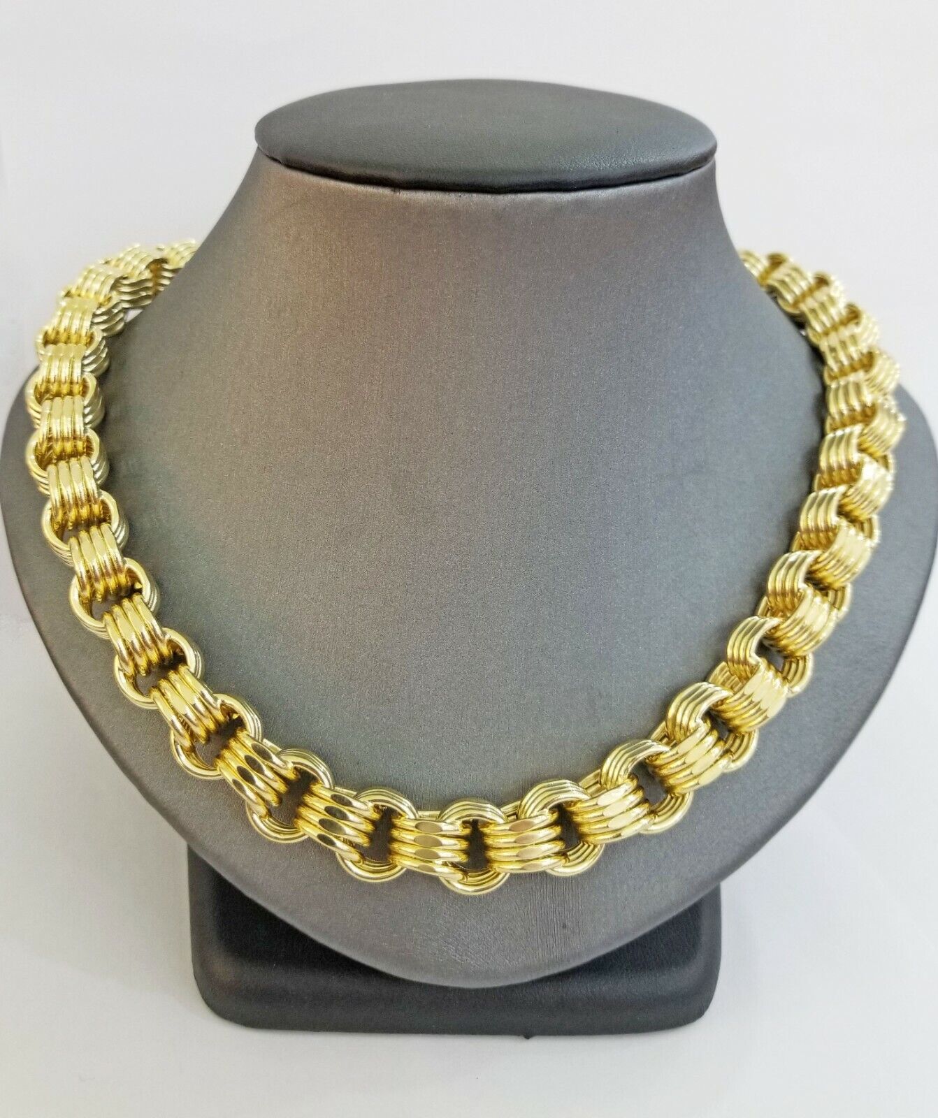 Real 10k Gold Byzantine Chain 11mm 26" Inch Men's yellow gold necklace 10kt - Reva Jeweler