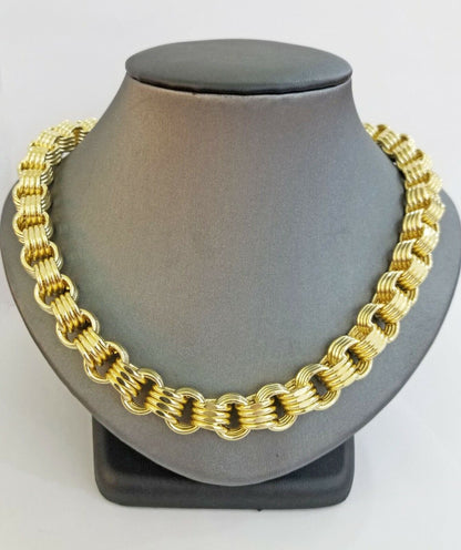Real 10k Gold Byzantine Chain 11mm 26" Inch Men's yellow gold necklace 10kt - Reva Jeweler