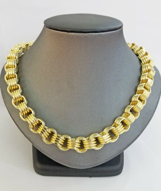 Real 10k Gold Byzantine Chain 11mm 26" Inch Men's yellow gold necklace 10kt - Reva Jeweler