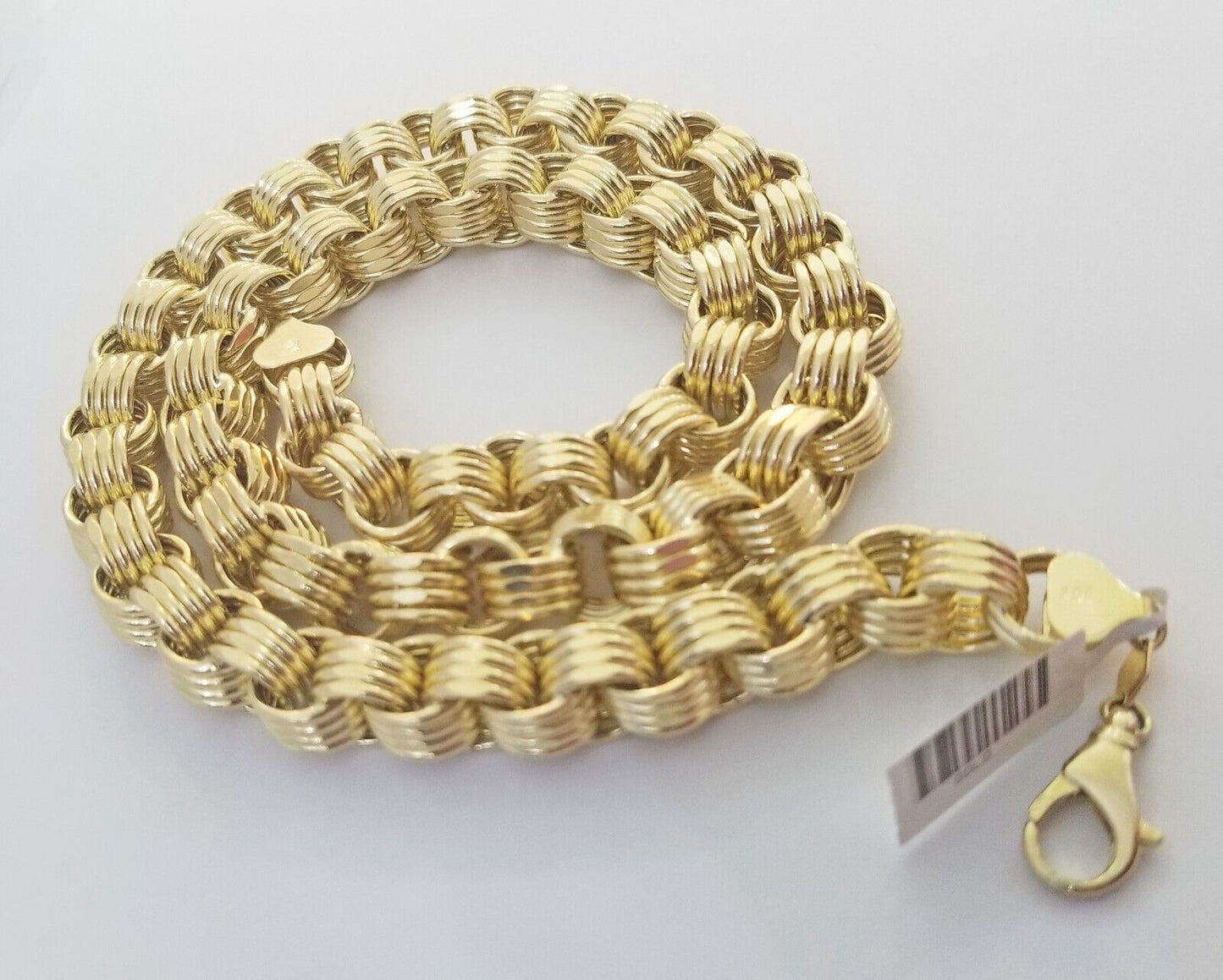 Real 10k Gold Byzantine Chain 11mm necklace 24" Men's 10kt yellow gold Box Chain - Reva Jeweler