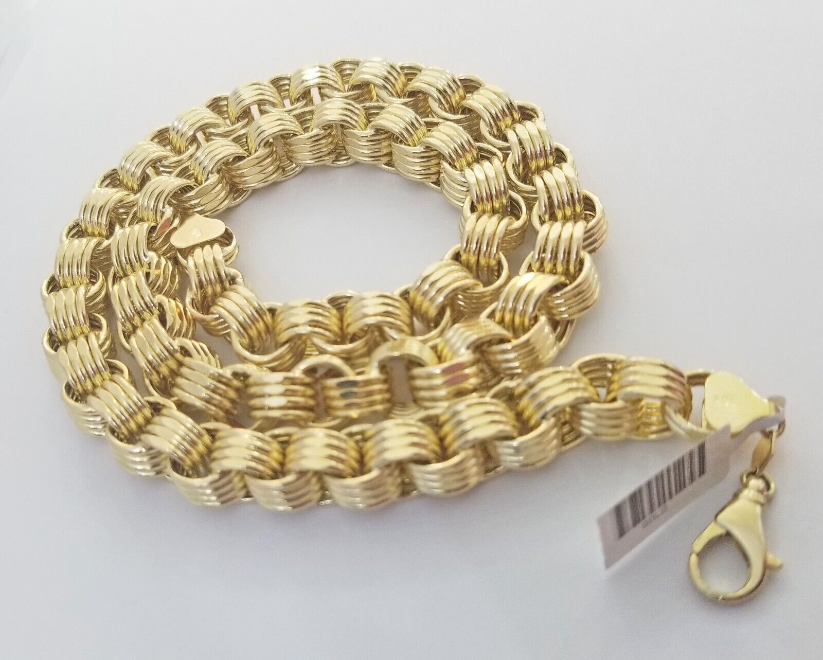 Real 10k Gold Byzantine Chain 11mm necklace 24" Men's 10kt yellow gold Box Chain - Reva Jeweler