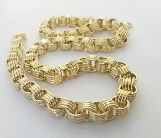 Real 10k Gold Byzantine Chain 11mm necklace 24" Men's 10kt yellow gold Box Chain - Reva Jeweler