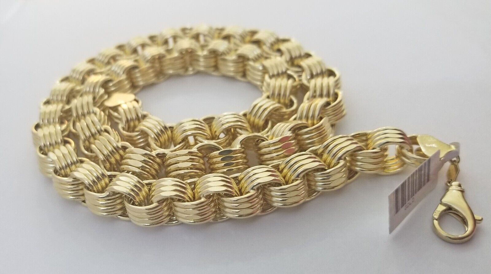 Real 10k Gold Byzantine Chain 11mm necklace 24" Men's 10kt yellow gold Box Chain - Reva Jeweler