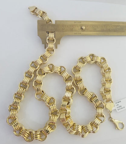 Real 10k Gold Byzantine Chain 11mm necklace 24" Men's 10kt yellow gold Box Chain - Reva Jeweler