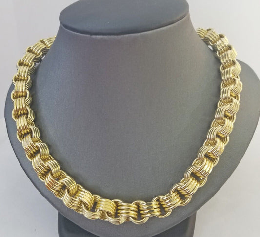 Real 10k Gold Byzantine Chain 11mm necklace 24" Men's 10kt yellow gold Box Chain - Reva Jeweler