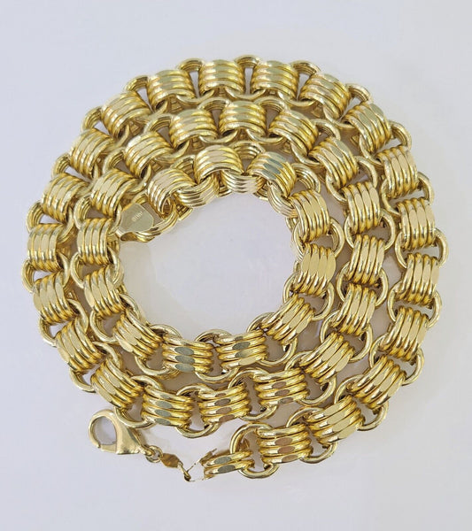 Real 10k Gold Byzantine Chain 12mm 26 Inch Men's yellow gold necklace Real gold - Reva Jeweler