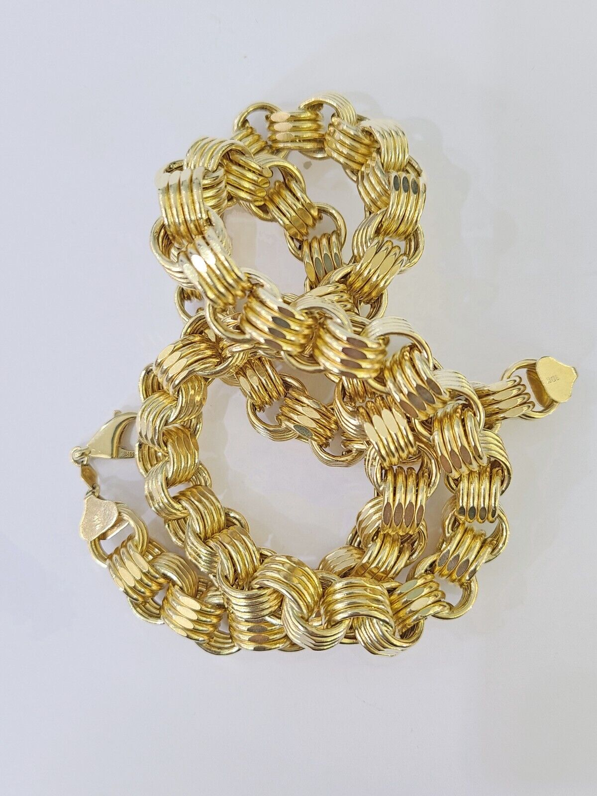 Real 10k Gold Byzantine Chain 12mm 26 Inch Men's yellow gold necklace Real gold - Reva Jeweler