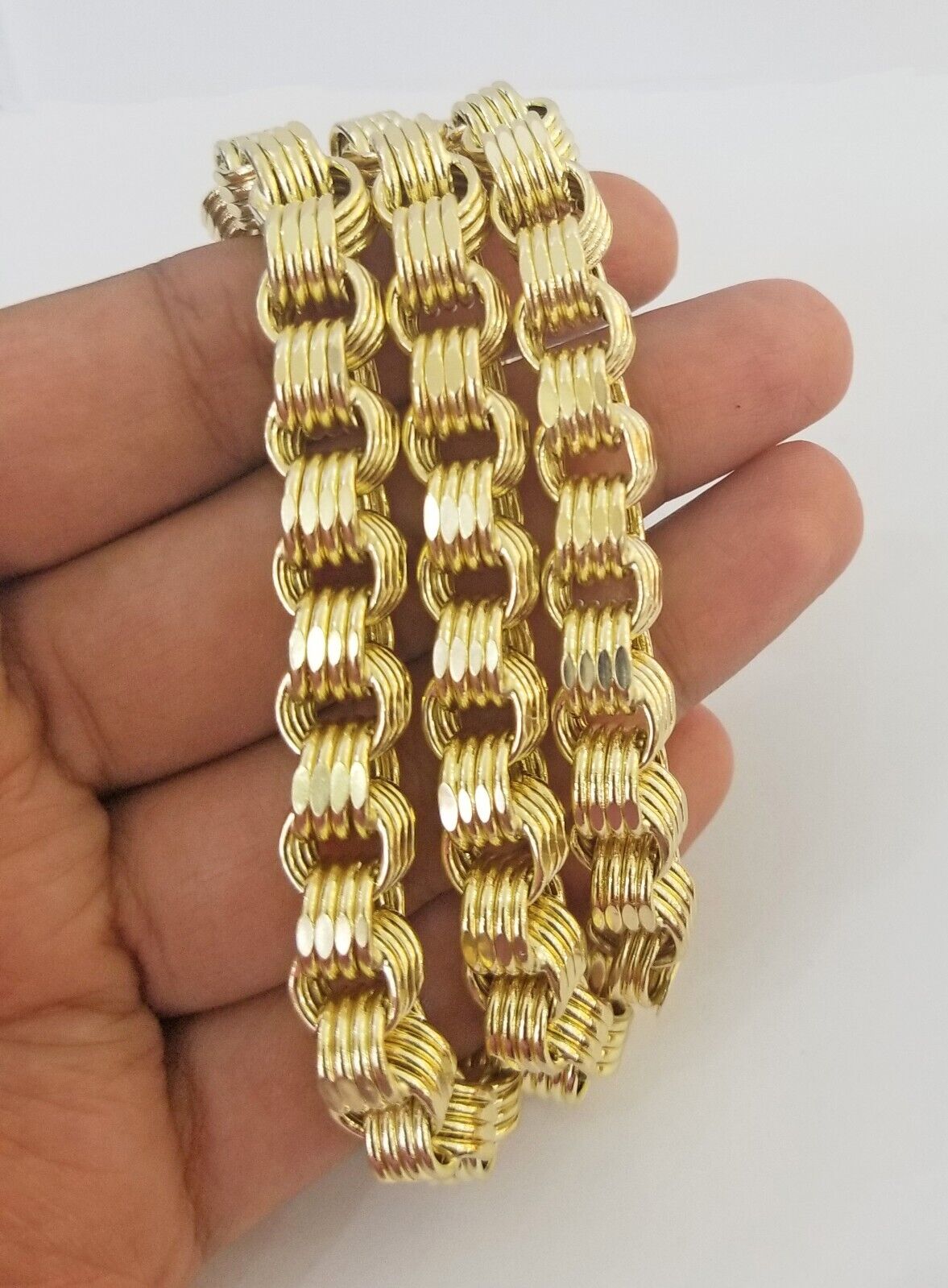 Real 10k Gold Byzantine Chain Mens necklace 8.5 mm 22" Inch 10kt yellow gold - Reva Jeweler