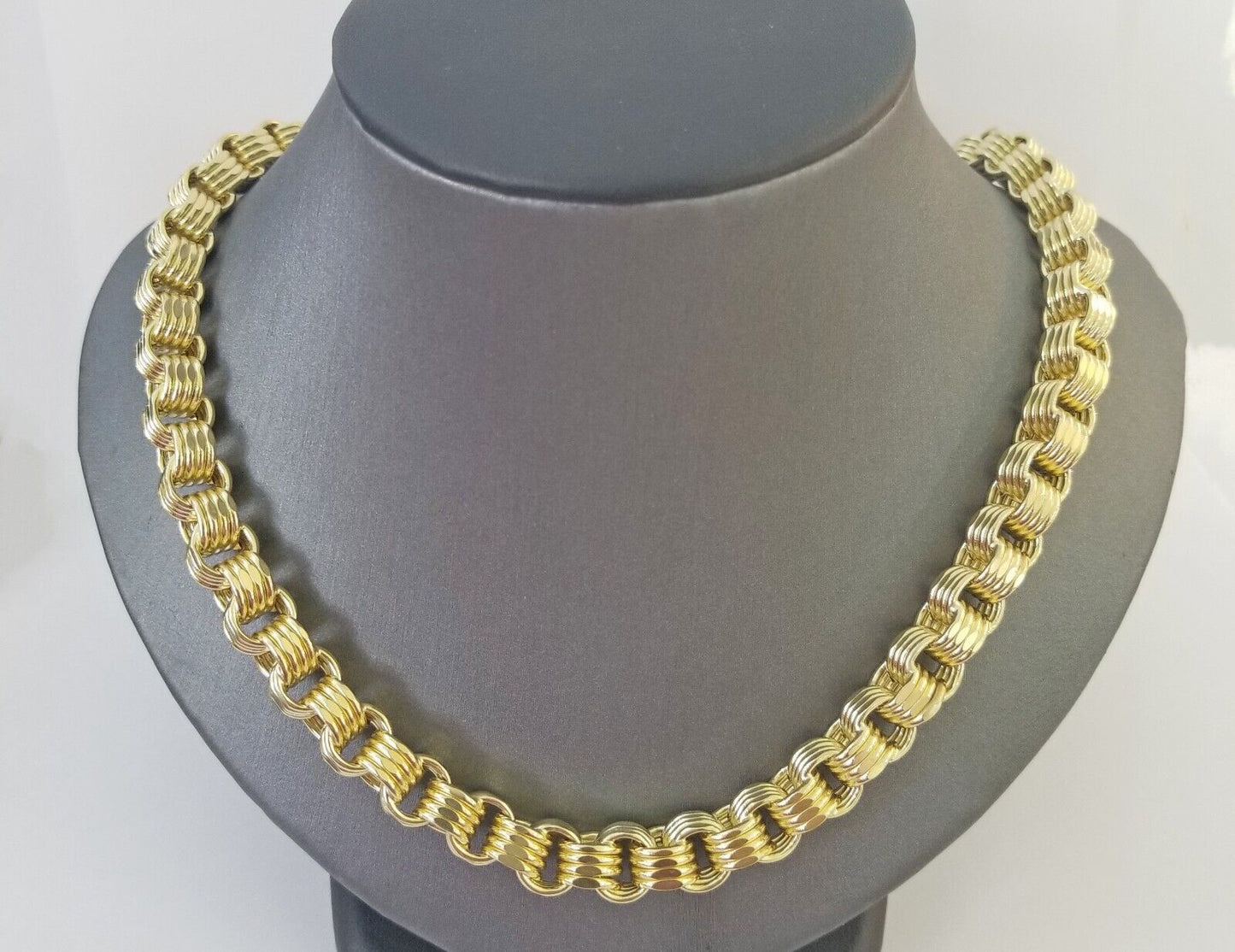 Real 10k Gold Byzantine Chain Mens necklace 8.5 mm 22" Inch 10kt yellow gold - Reva Jeweler