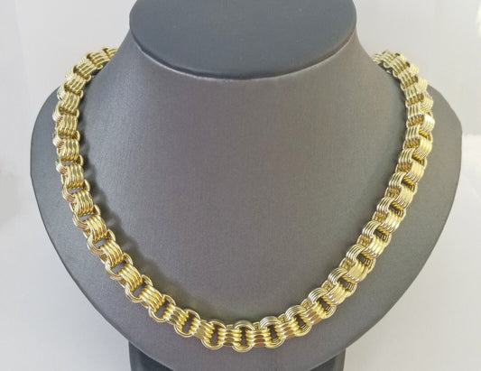Real 10k Gold Byzantine Chain Mens necklace 8.5 mm 22" Inch 10kt yellow gold - Reva Jeweler