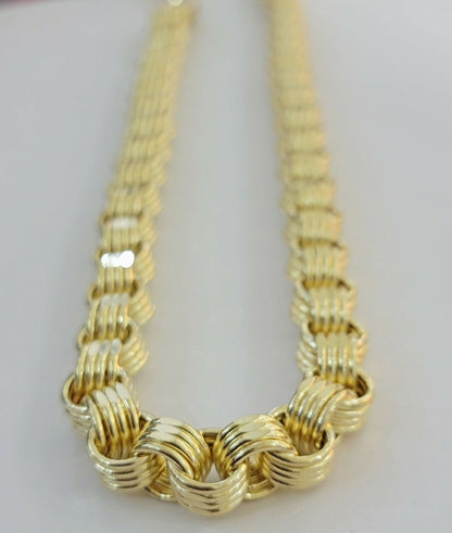 Real 10k Gold Byzantine Chain Necklace 8mm 22" 24" 26" 28" 30" 10kt Yellow Gold - Reva Jeweler