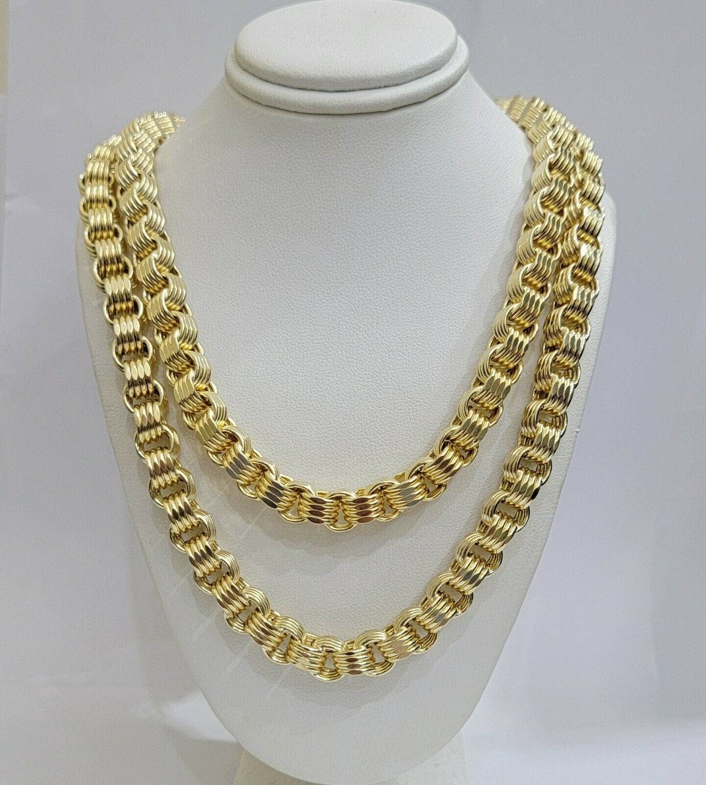 Real 10k Gold Byzantine Chain Necklace 8mm 22" 24" 26" 28" 30" 10kt Yellow Gold - Reva Jeweler