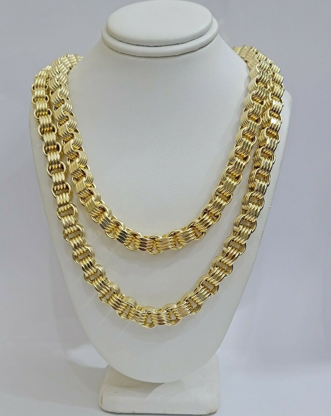 Real 10k Gold Byzantine Chain Necklace 8mm 22" 24" 26" 28" 30" 10kt Yellow Gold - Reva Jeweler