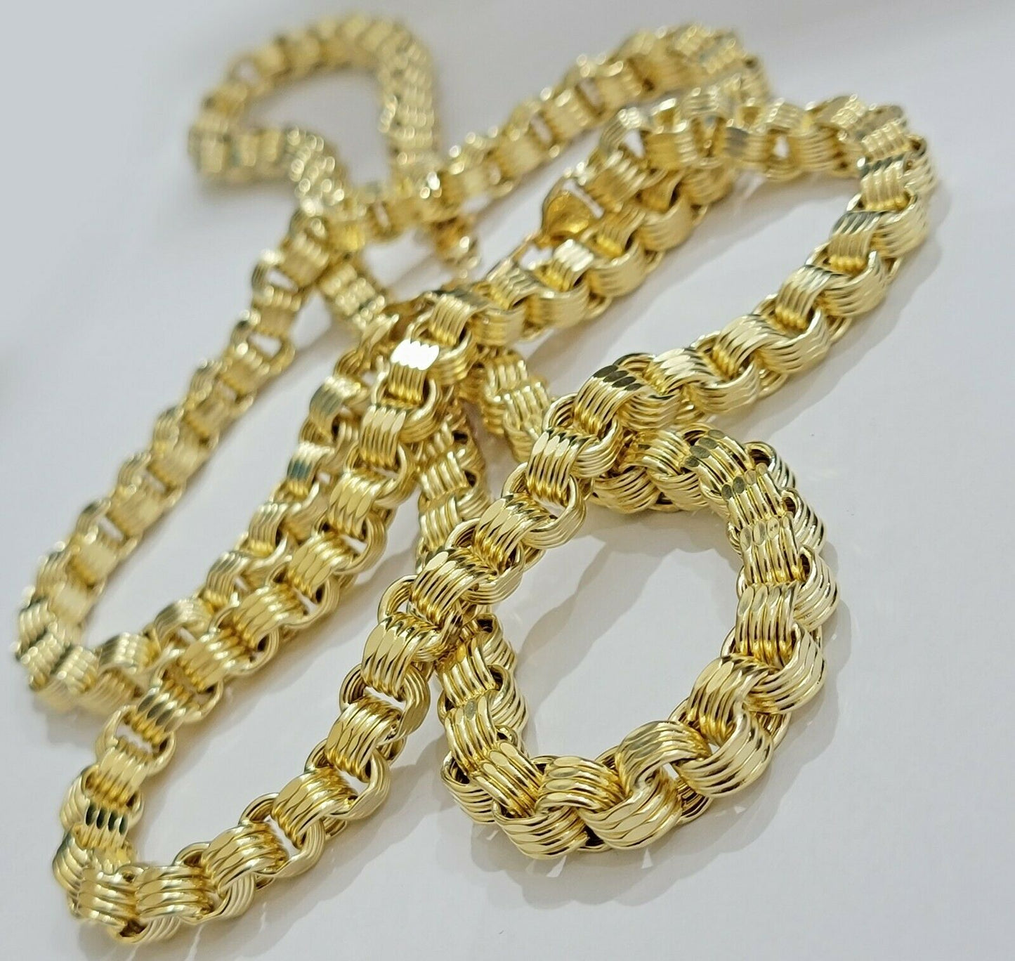 Real 10k Gold Byzantine Chain Necklace 8mm 22" 24" 26" 28" 30" 10kt Yellow Gold - Reva Jeweler