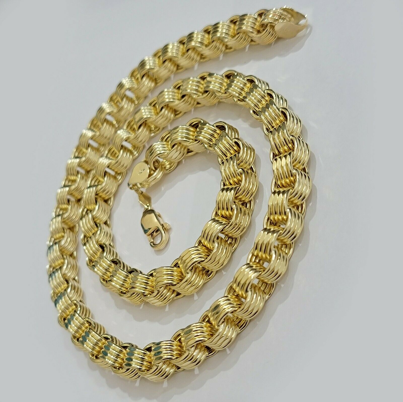 Real 10k Gold Byzantine Chain Necklace 8mm 22" 24" 26" 28" 30" 10kt Yellow Gold - Reva Jeweler