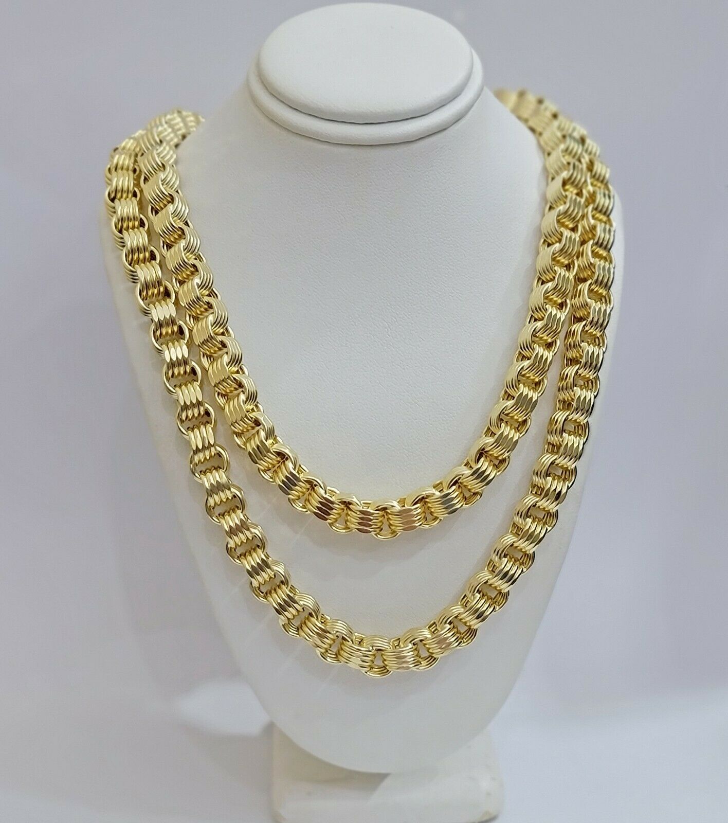 Real 10k Gold Byzantine Chain Necklace 8mm 22" 24" 26" 28" 30" 10kt Yellow Gold - Reva Jeweler