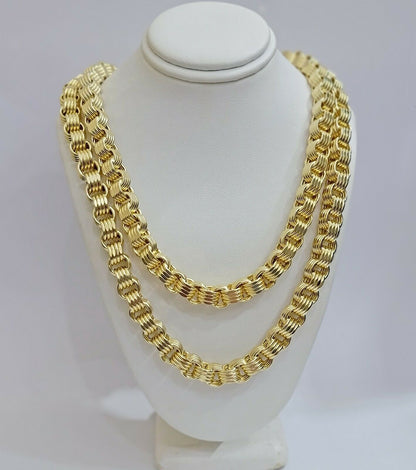 Real 10k Gold Byzantine Chain Necklace 8mm 24" Inch long Men's 10kt Yellow Gold - Reva Jeweler